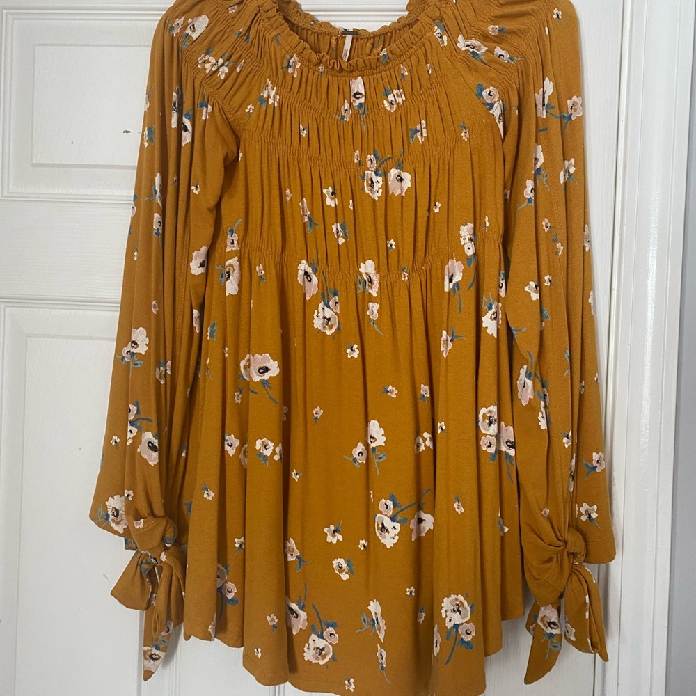 Free People mustard yellow ruched top